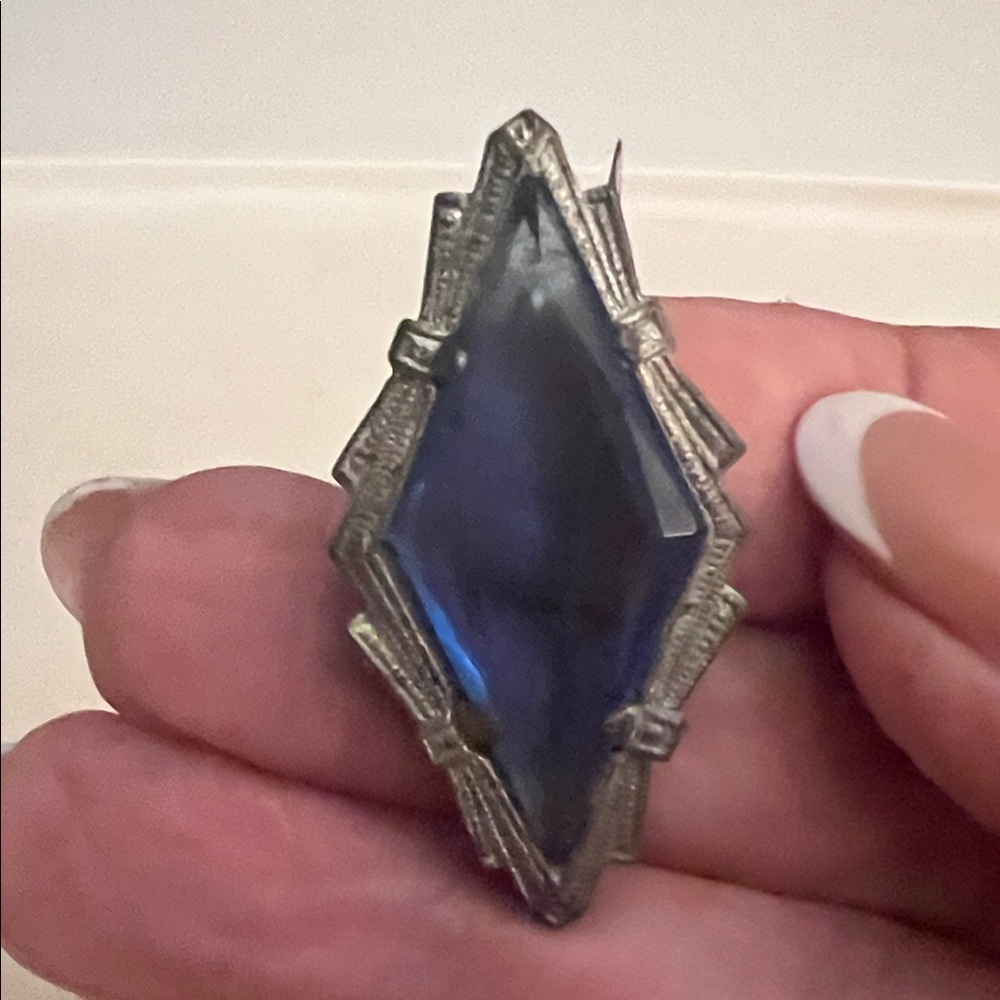 Art Deco Deep Blue Marquise Glass Statement Ring